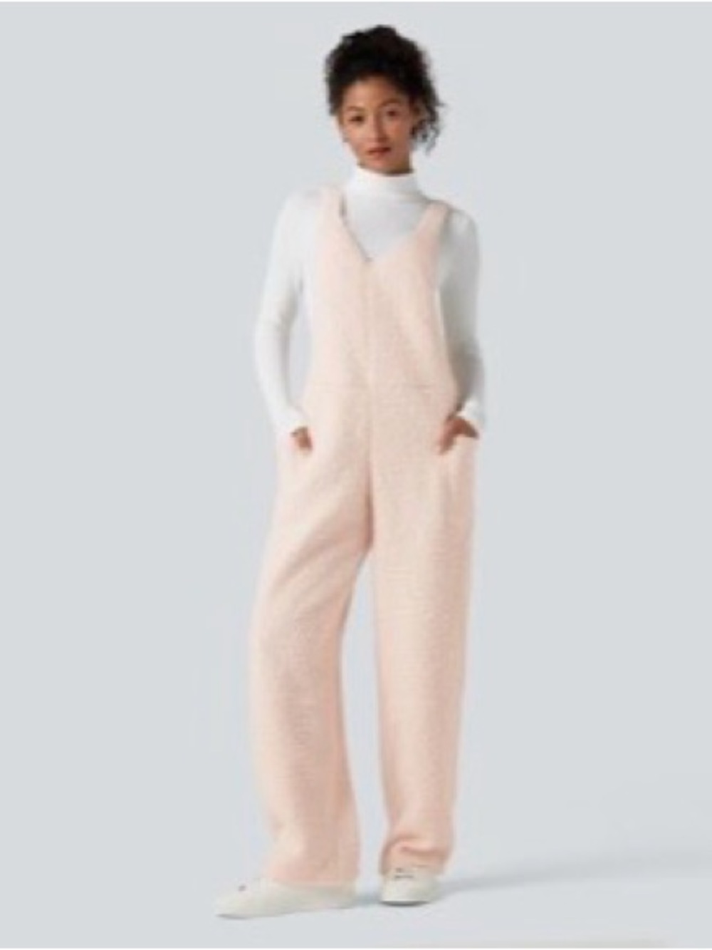 HALARA V Neck Casual Teddy Overalls with Pockets